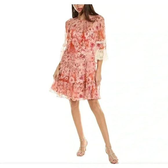 Johnny Was Dresses & Skirts - Johnny Was Yours Truly Silk Floral Mini Dress Lace Trim Sz Medium MSRP $410